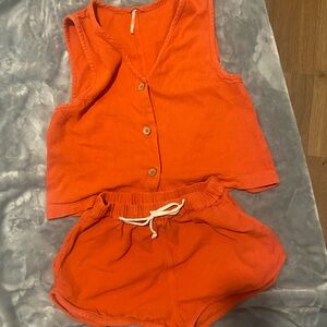 Free People Orange So Fresh Vest Set Sleeveless Top and Shorts Set